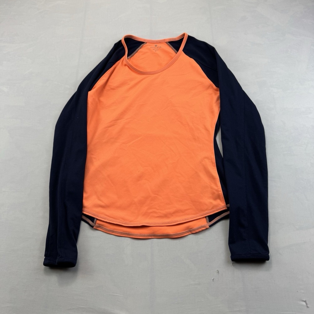 Athleta Women's Small Orange Navy Long Sleeve Athletic Workout Running Top